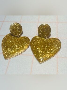 Gold Glitter Heart Drop Earrings